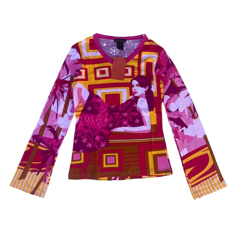 Y2K Deadstock Custo Barcelona Hayes Graphic Long Sleeve Blouse sz S